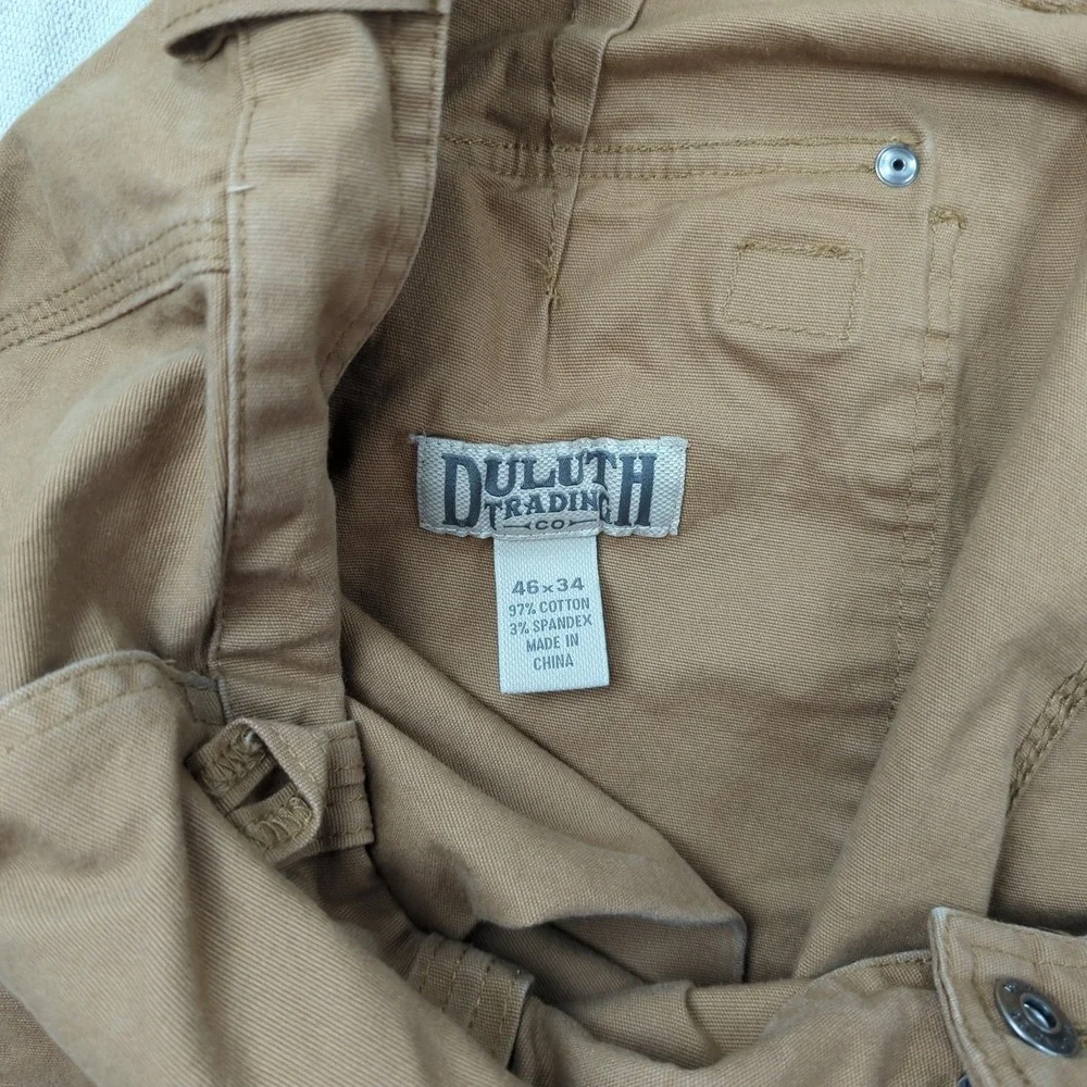 Duluth Trading Pants Mens 46x34 Khaki Flex Fire Hose Cargo Relaxed Utility